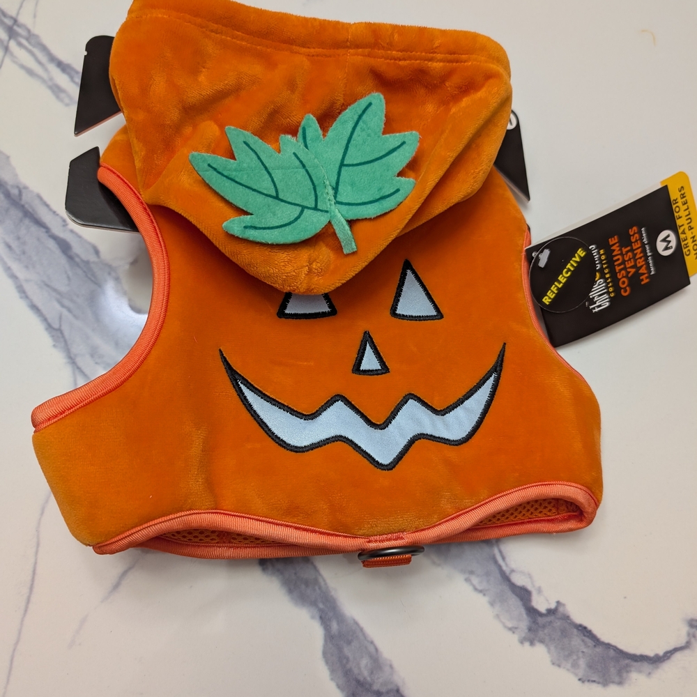 Vibrant Orange Pumpkin Costume Vest Harness for Dogs, Size Medium
